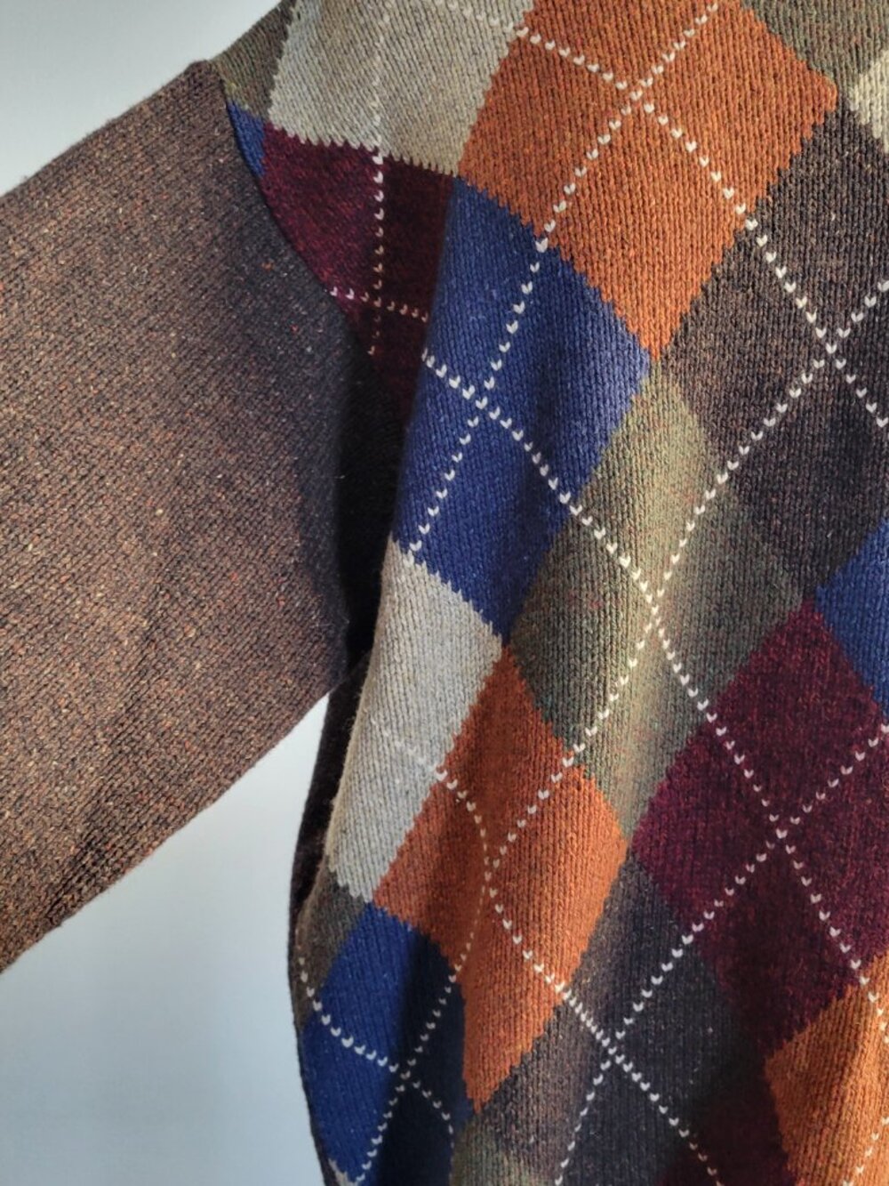 Vintage Haggar Argyle Sweater Men’s L Lambswool Cotton Multicolor Crewneck - Picture 6 of 15